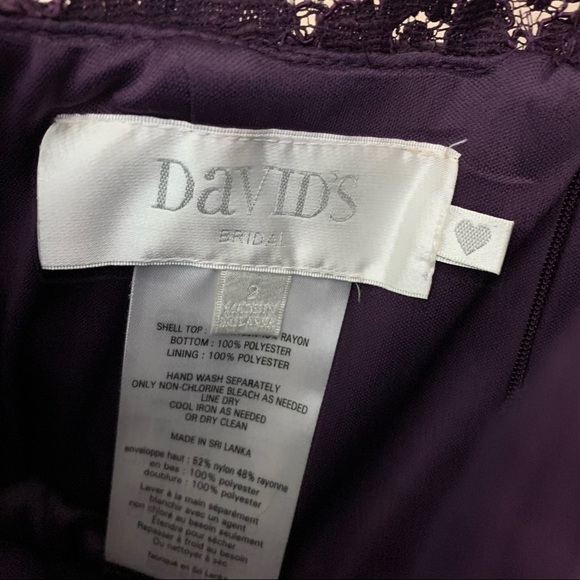 [David's Bridal] Women's Plum Purple One Shoulder Lace Chiffon Dress - Picture 5 of 10